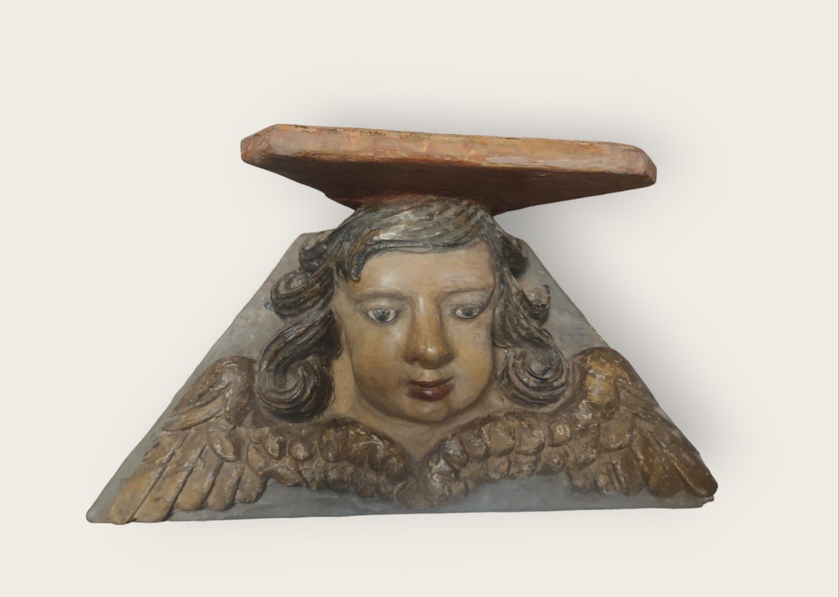 Piccola console scolpita a forma di angelo XVII secolo-photo-3