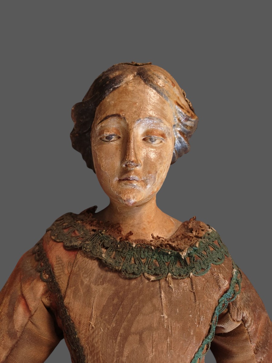 Busto di Manichino in legno dipinto e cartapesta XVIII secolo-photo-3