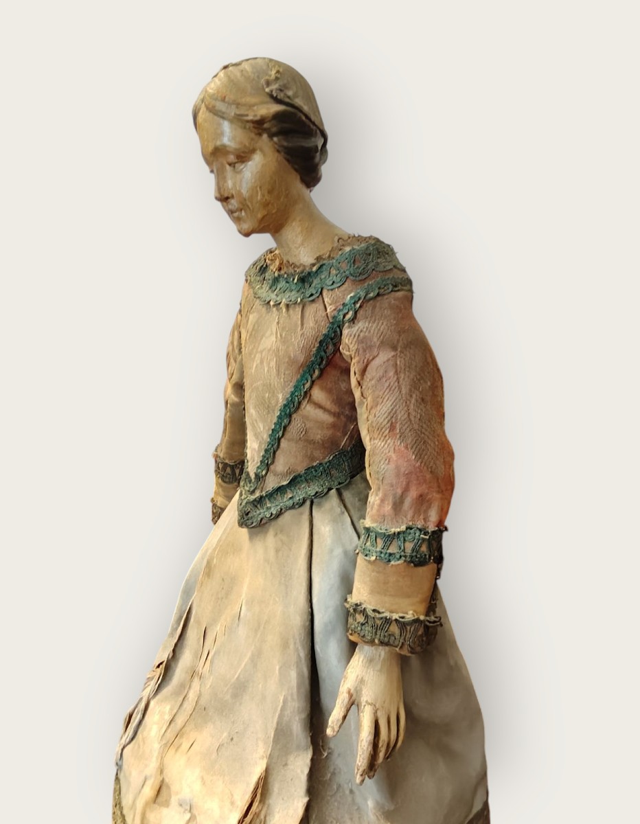 Busto di Manichino in legno dipinto e cartapesta XVIII secolo-photo-3