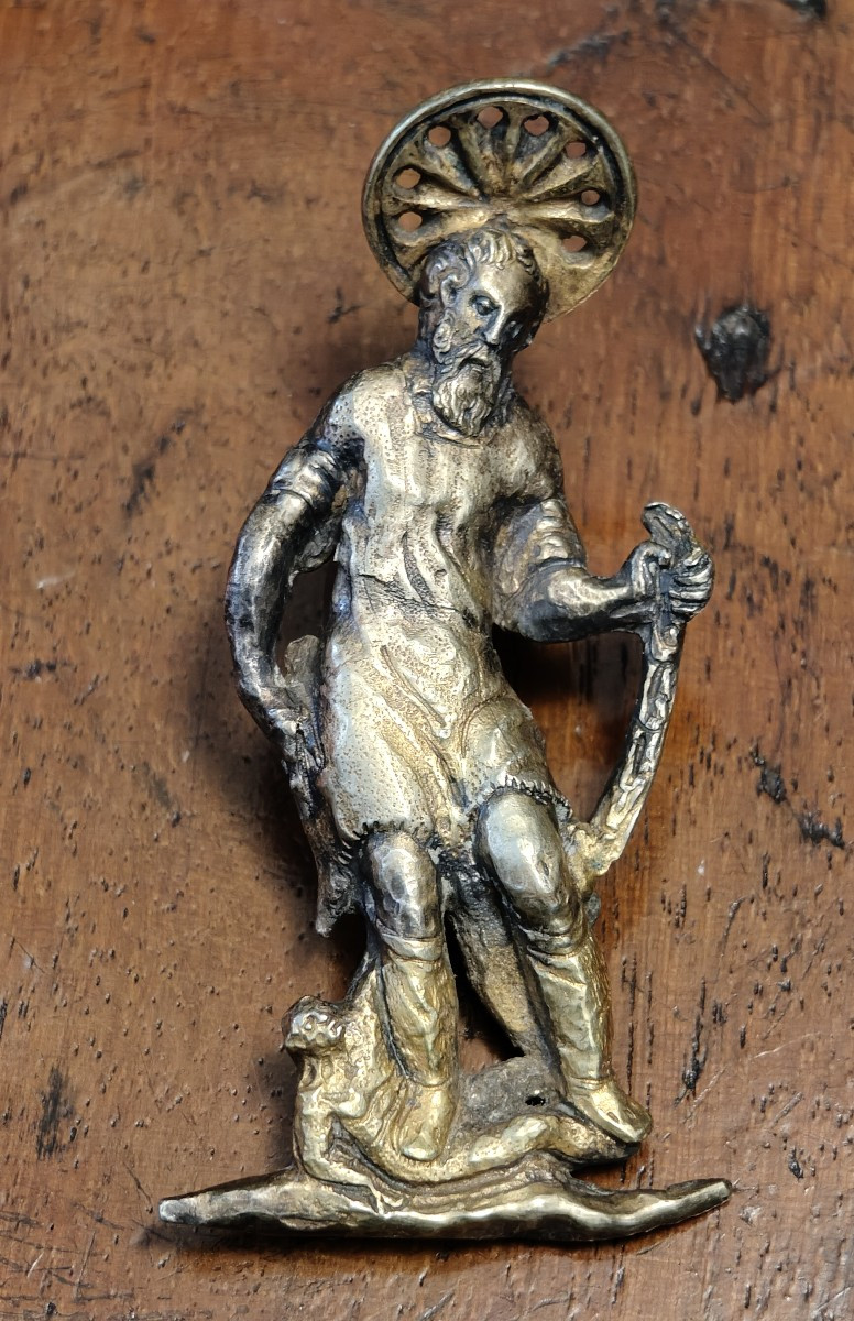 Coppia di rilievi in bronzo dorato rappresentanti apostoli Rinascimento lombardo-photo-3