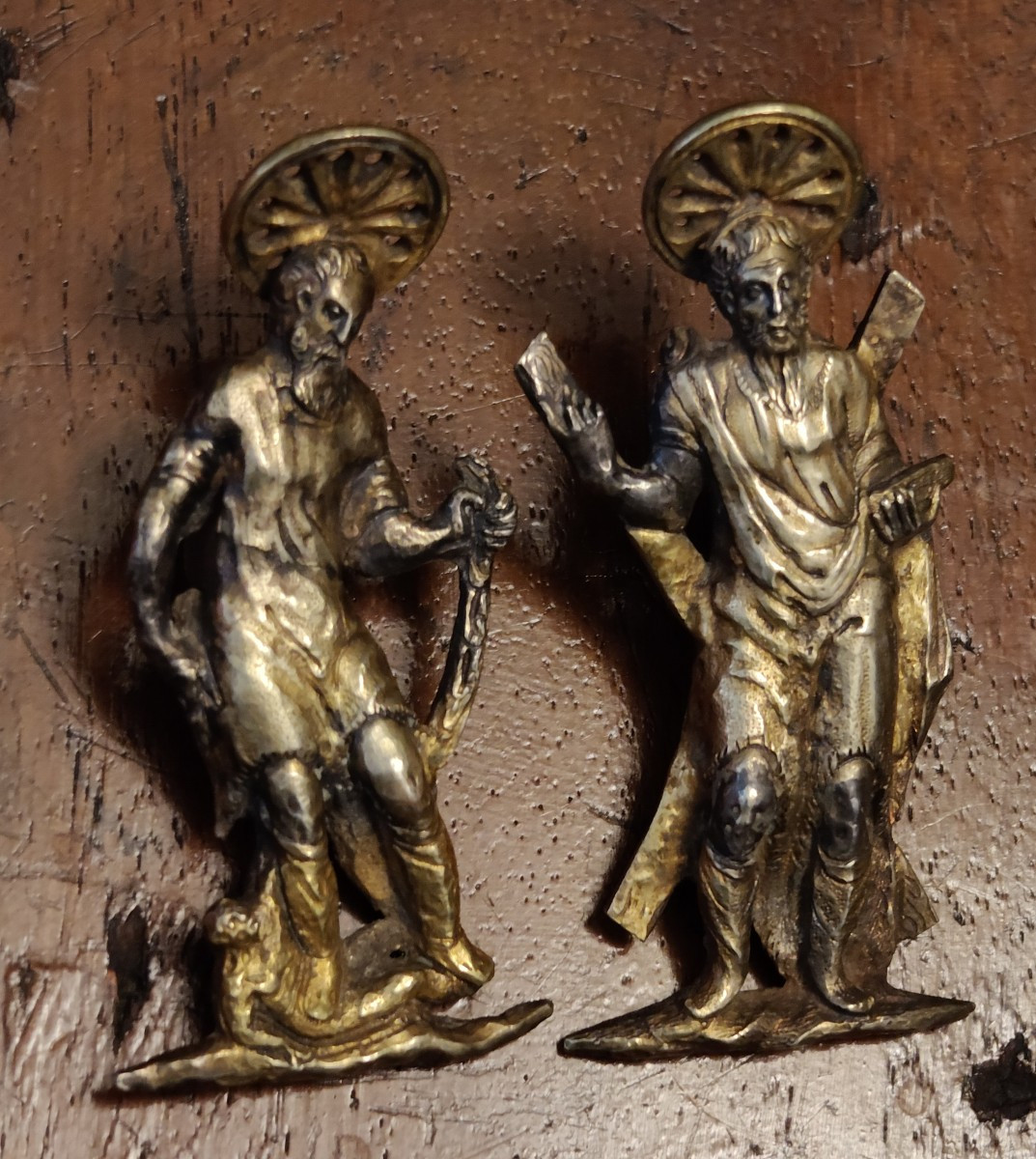 Coppia di rilievi in bronzo dorato rappresentanti apostoli Rinascimento lombardo-photo-5