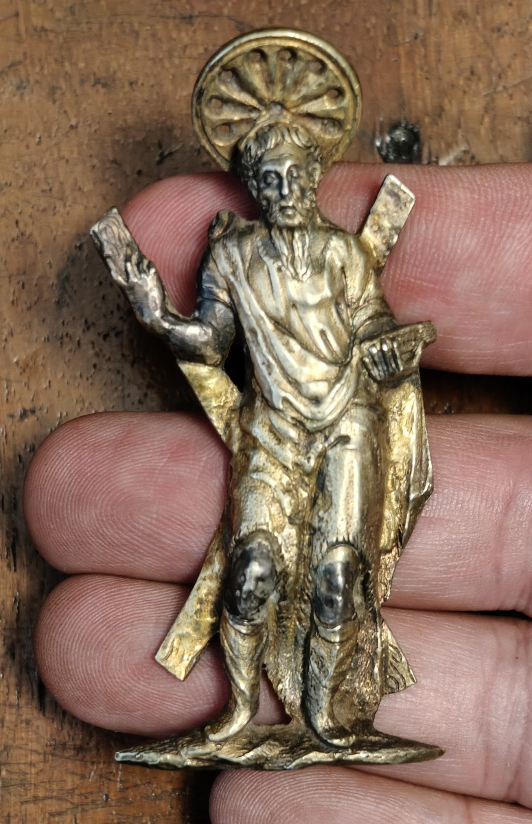 Coppia di rilievi in bronzo dorato rappresentanti apostoli Rinascimento lombardo-photo-6