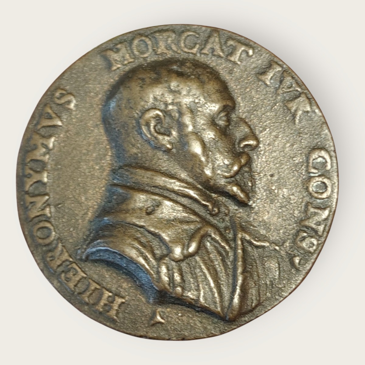 Rara medaglia rinascimentale in bronzo fuso rappresentante il giurista Hieronymus Morcat-photo-2