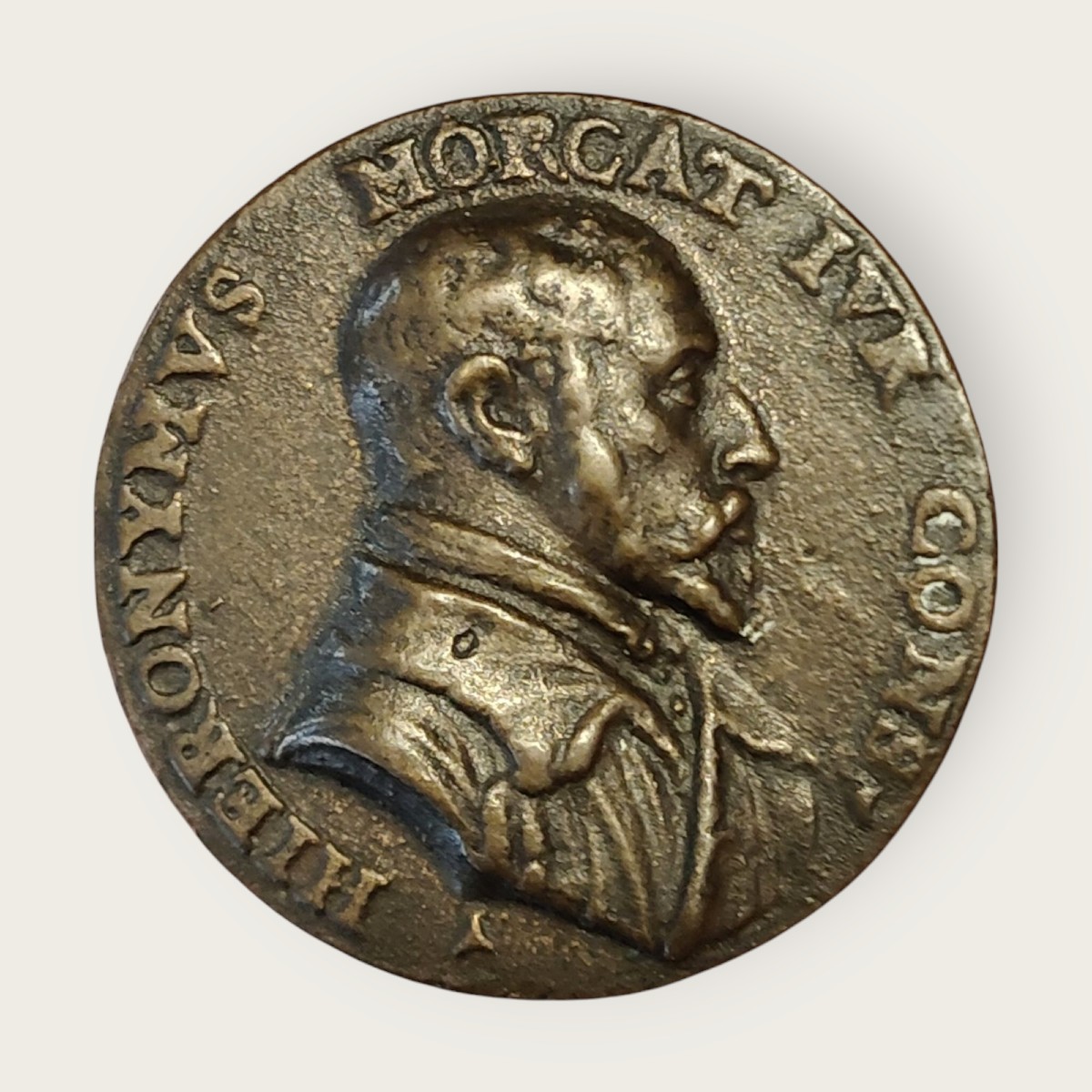 Rara medaglia rinascimentale in bronzo fuso rappresentante il giurista Hieronymus Morcat-photo-3