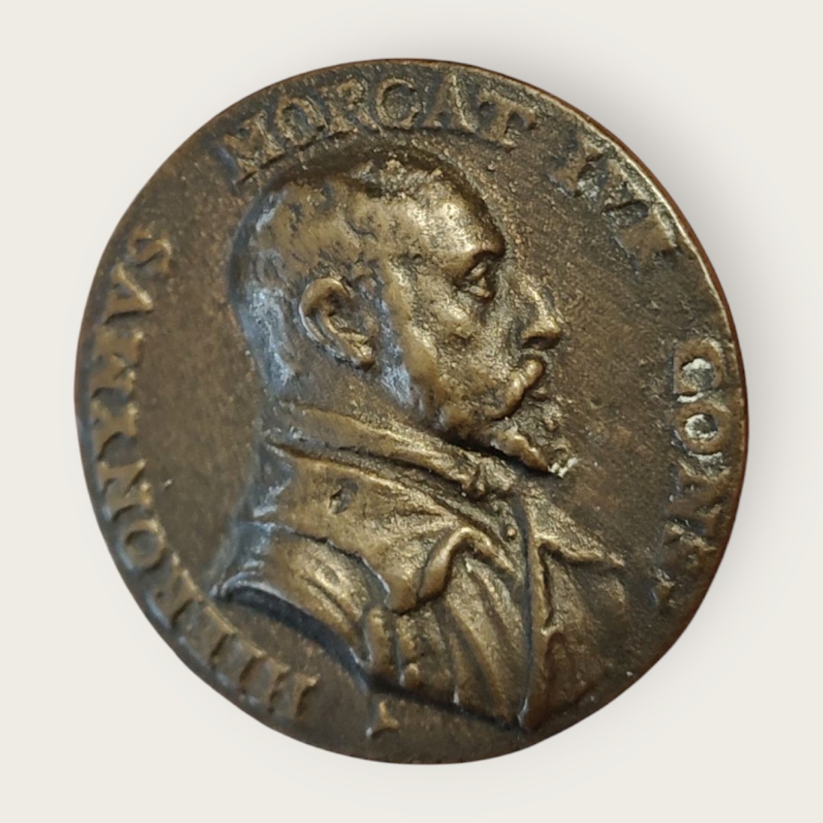 Rara medaglia rinascimentale in bronzo fuso rappresentante il giurista Hieronymus Morcat-photo-4