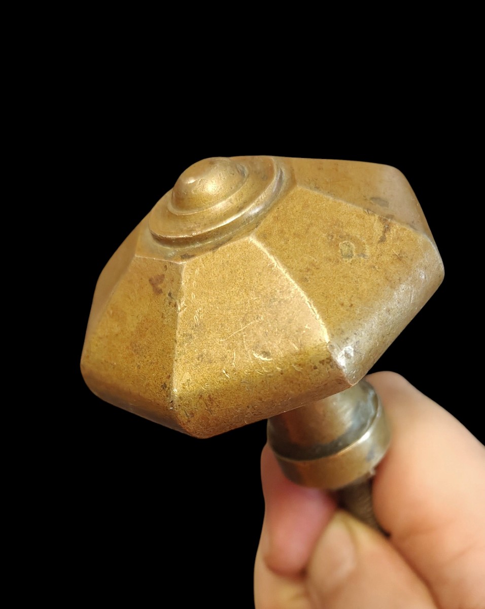Pomolo ottagonale per portone in bronzo od ottone inizio XIX secolo-photo-2