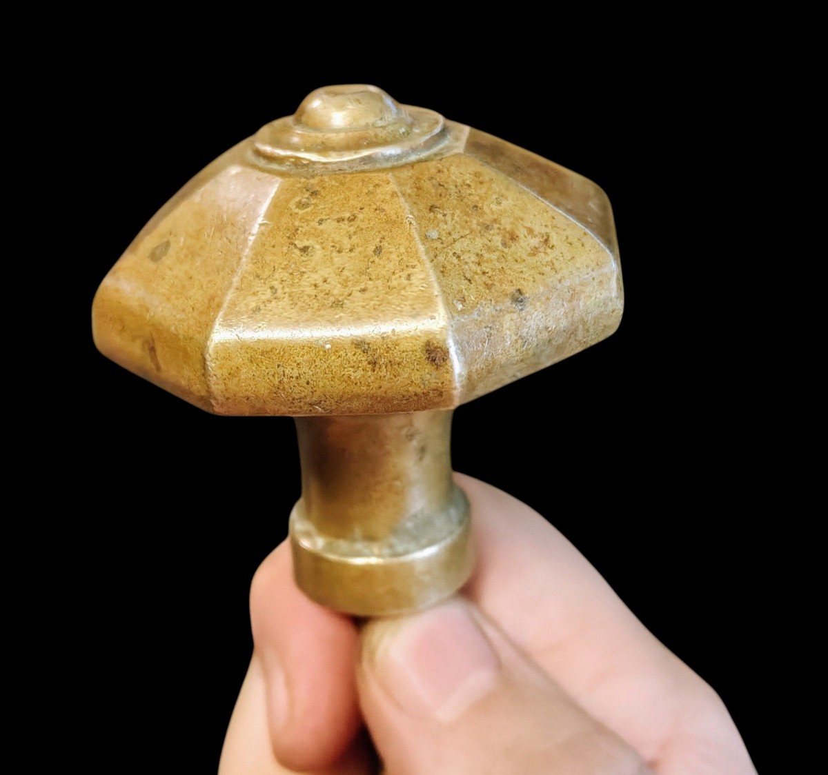 Pomolo ottagonale per portone in bronzo od ottone inizio XIX secolo-photo-4