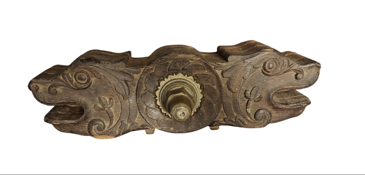 Rubinetto di botte da vino in quercia scolpita fine XVIII secolo