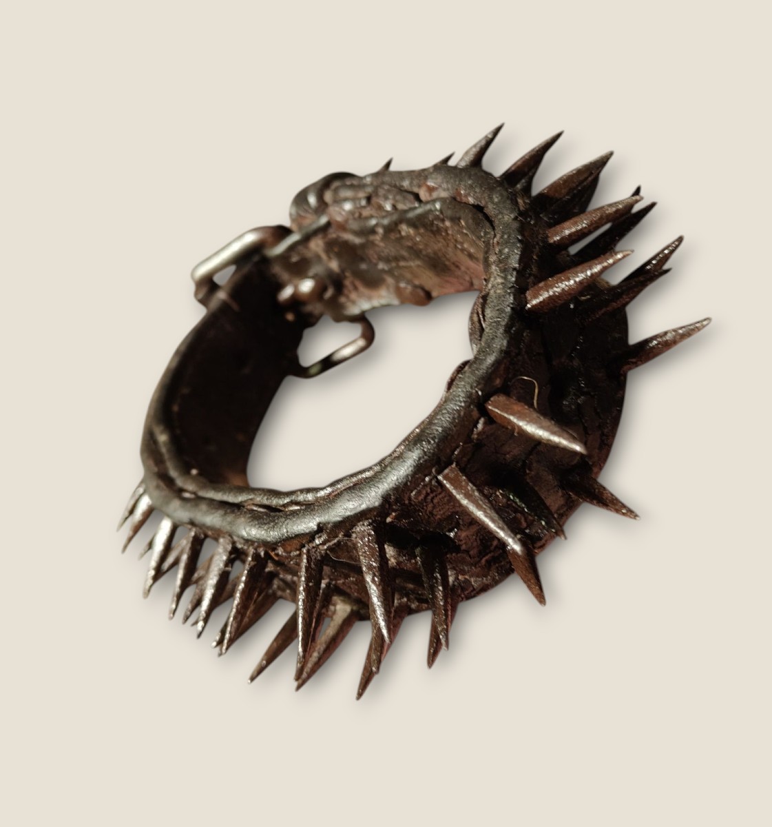 Collare per cani mastini in cuoio e ferro forgiato XVIII secolo-photo-1