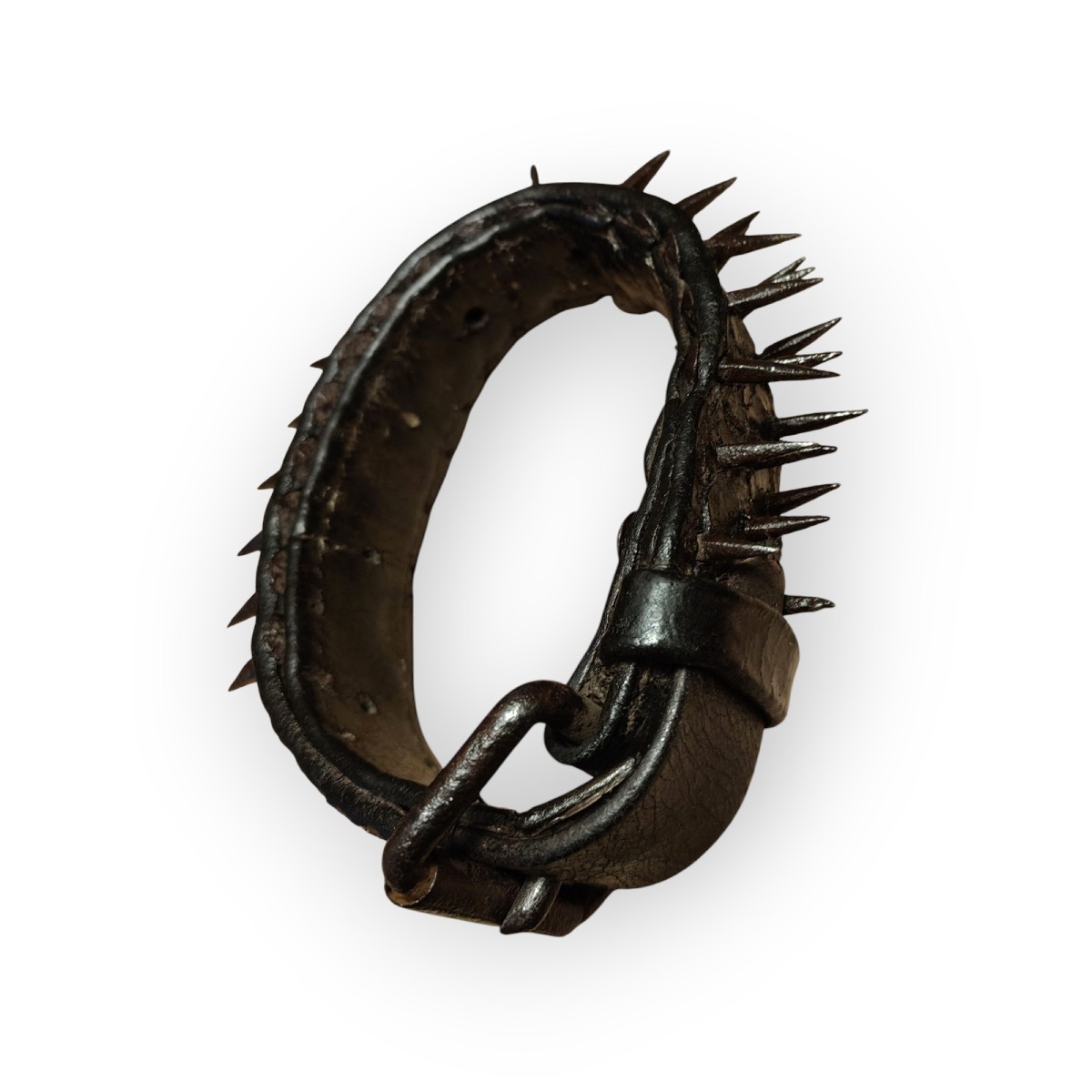 Collare per cani mastini in cuoio e ferro forgiato XVIII secolo-photo-5