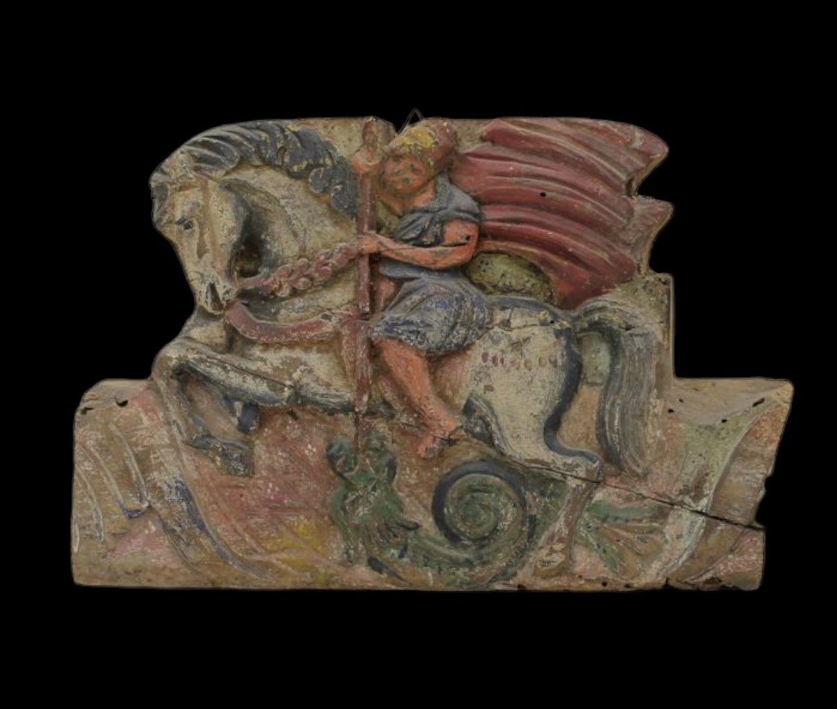 Elemento di carretto siciliano legno scolpito e dipinto fine XIX secolo-photo-3