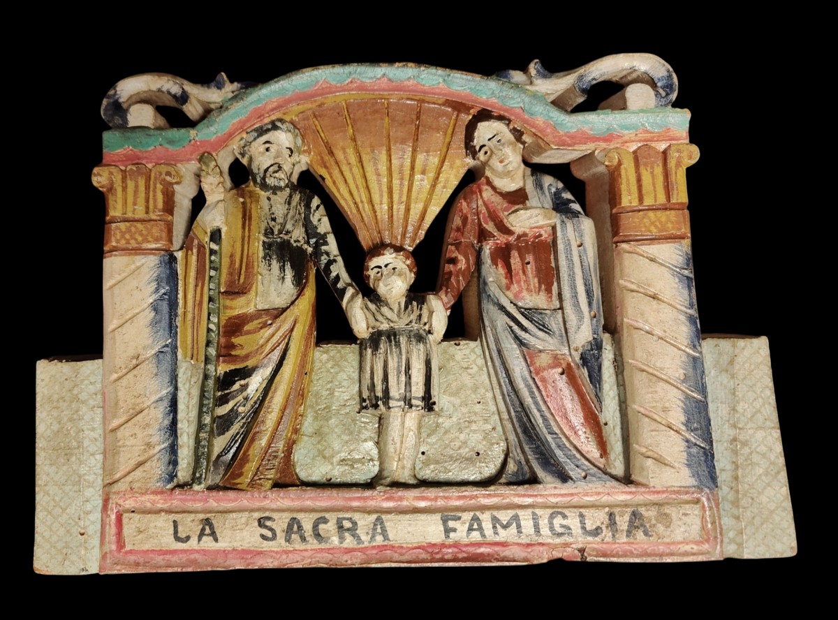 Elemento di carretto siciliano legno scolpito e dipinto inizio XX secolo-photo-2