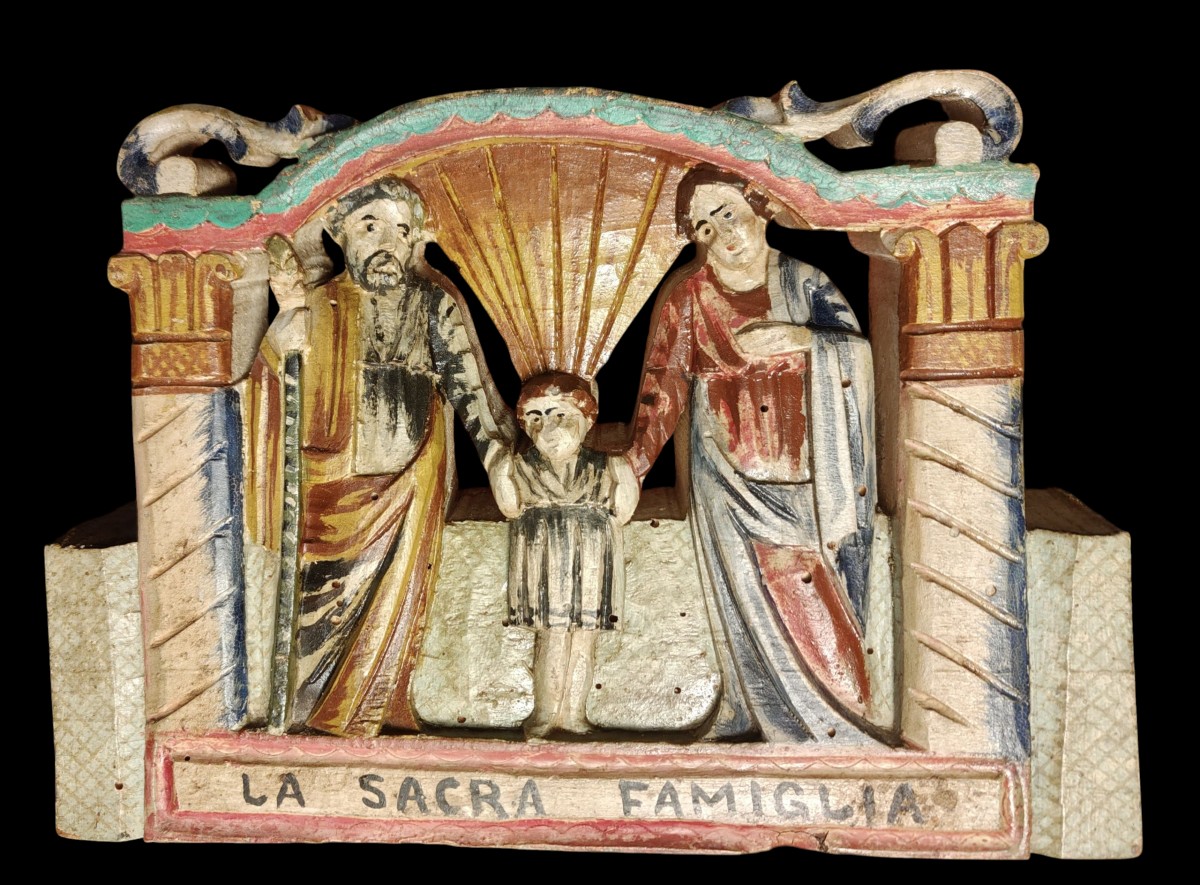 Elemento di carretto siciliano legno scolpito e dipinto inizio XX secolo-photo-3