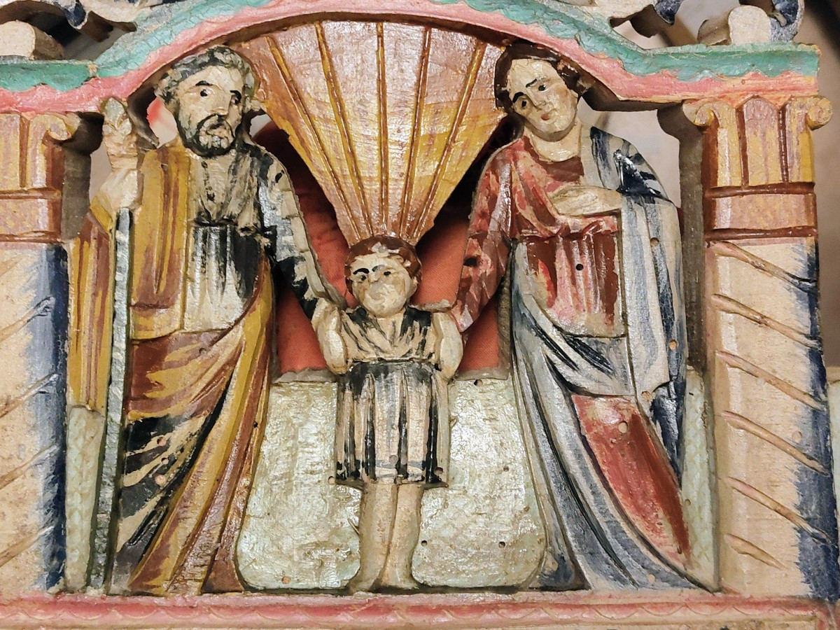 Elemento di carretto siciliano legno scolpito e dipinto inizio XX secolo-photo-4