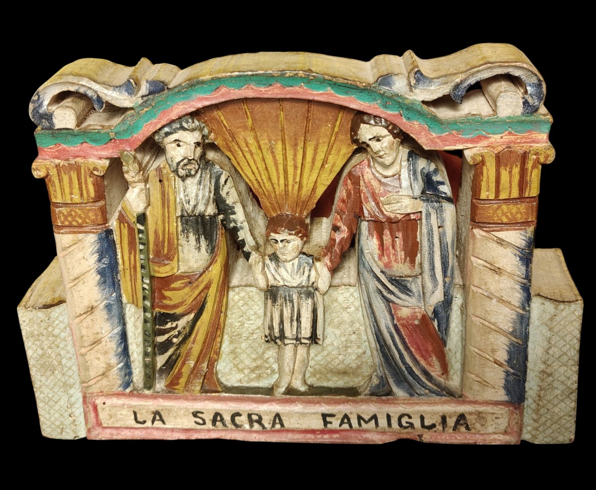 Elemento di carretto siciliano legno scolpito e dipinto inizio XX secolo-photo-1