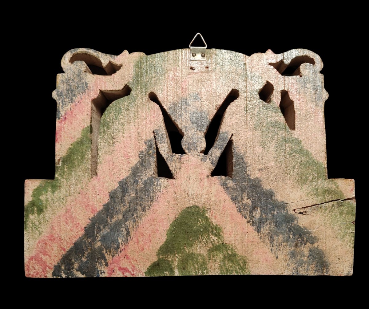 Elemento di carretto siciliano legno scolpito e dipinto inizio XX secolo-photo-2