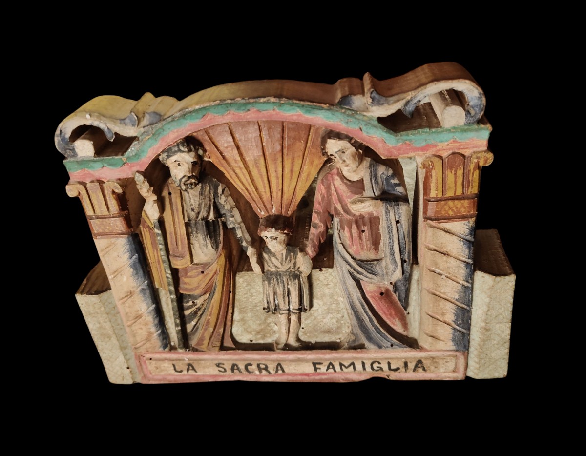 Elemento di carretto siciliano legno scolpito e dipinto inizio XX secolo-photo-3