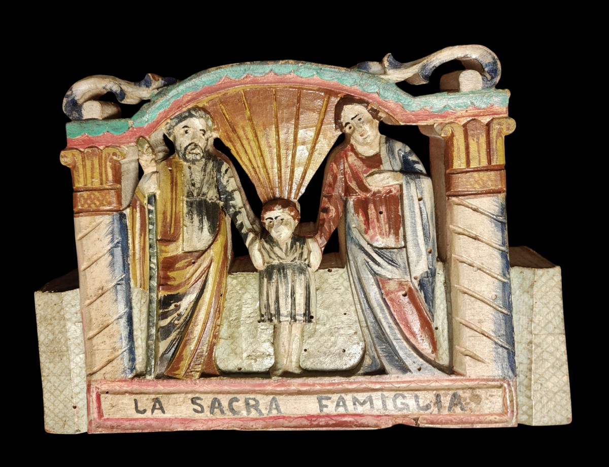 Elemento di carretto siciliano legno scolpito e dipinto inizio XX secolo