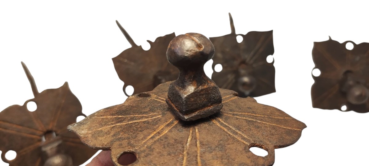 6 Grandi chiodi in ferro forgiato a 2 elementi XVII-XVIII secolo-photo-3