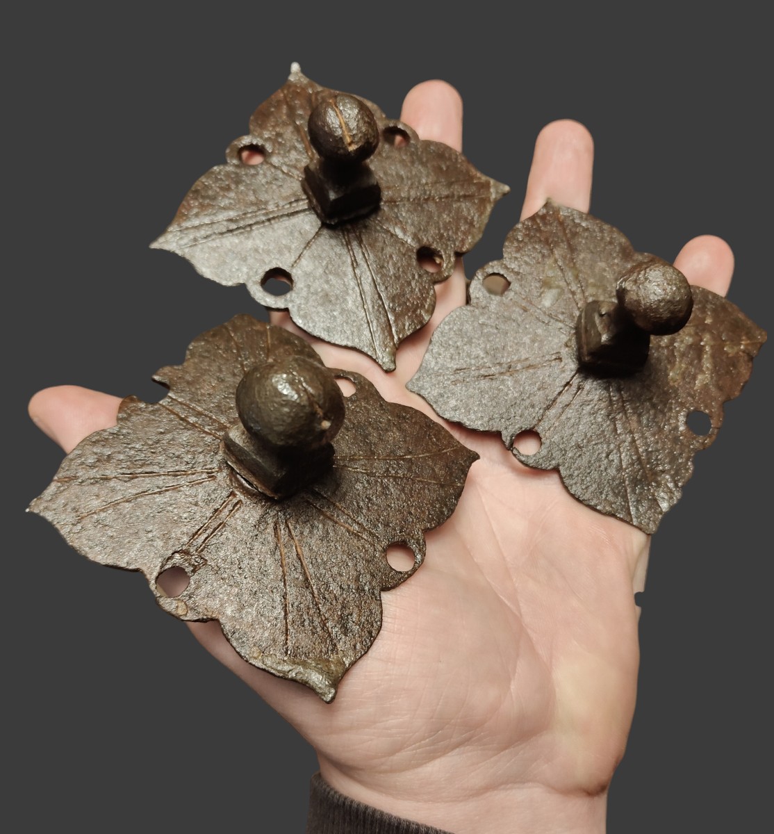 6 Grandi chiodi in ferro forgiato a 2 elementi XVII-XVIII secolo-photo-1