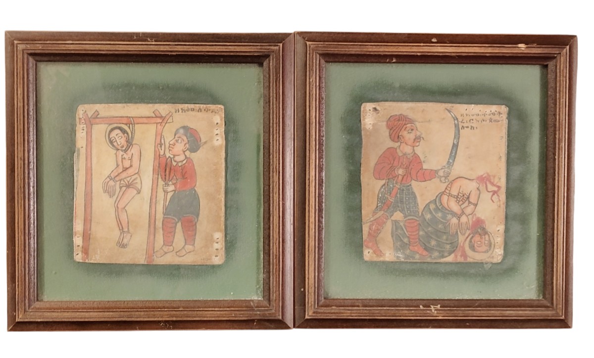 Coppia di miniature su pergamena Etiopia XVIII secolo