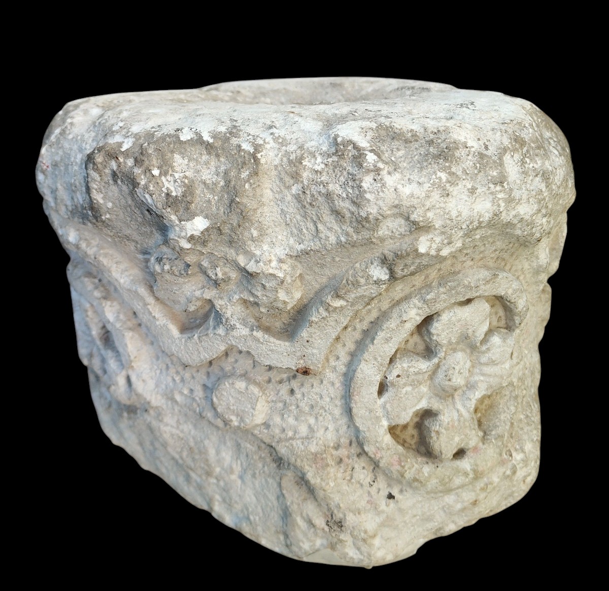 Capitello  romanico lombardo in pietra scolpita XIII secolo-photo-5