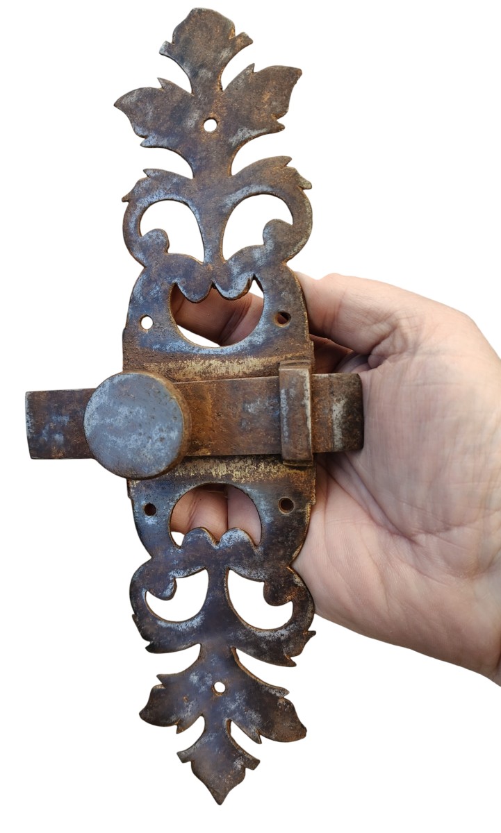 Coppia di grandi catenacci in ferro per mobili, porte od infissi inizio XIX secolo-photo-2