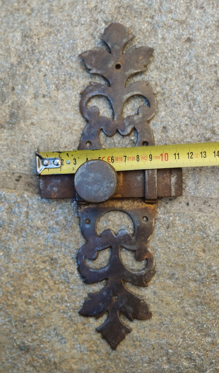 Coppia di grandi catenacci in ferro per mobili, porte od infissi inizio XIX secolo-photo-5