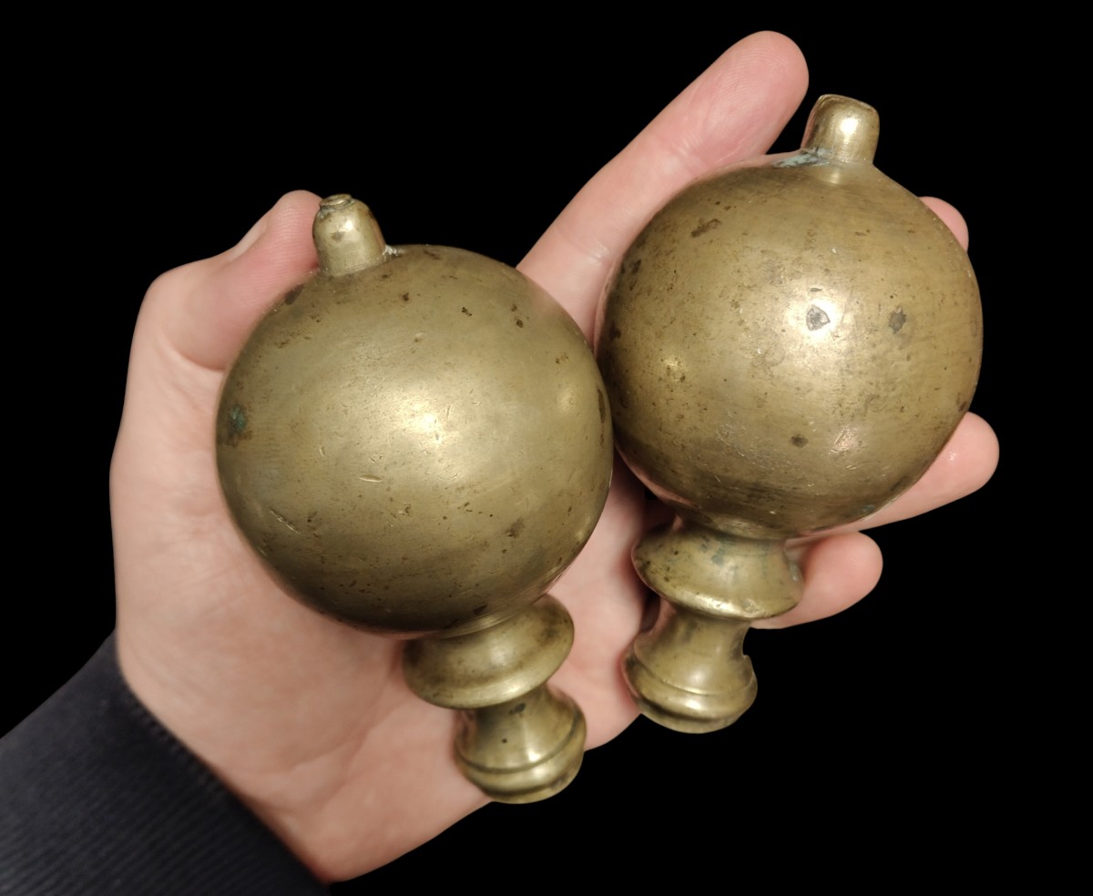 Grossa coppia di pomoli in bronzo Toscana XVII secolo-photo-2