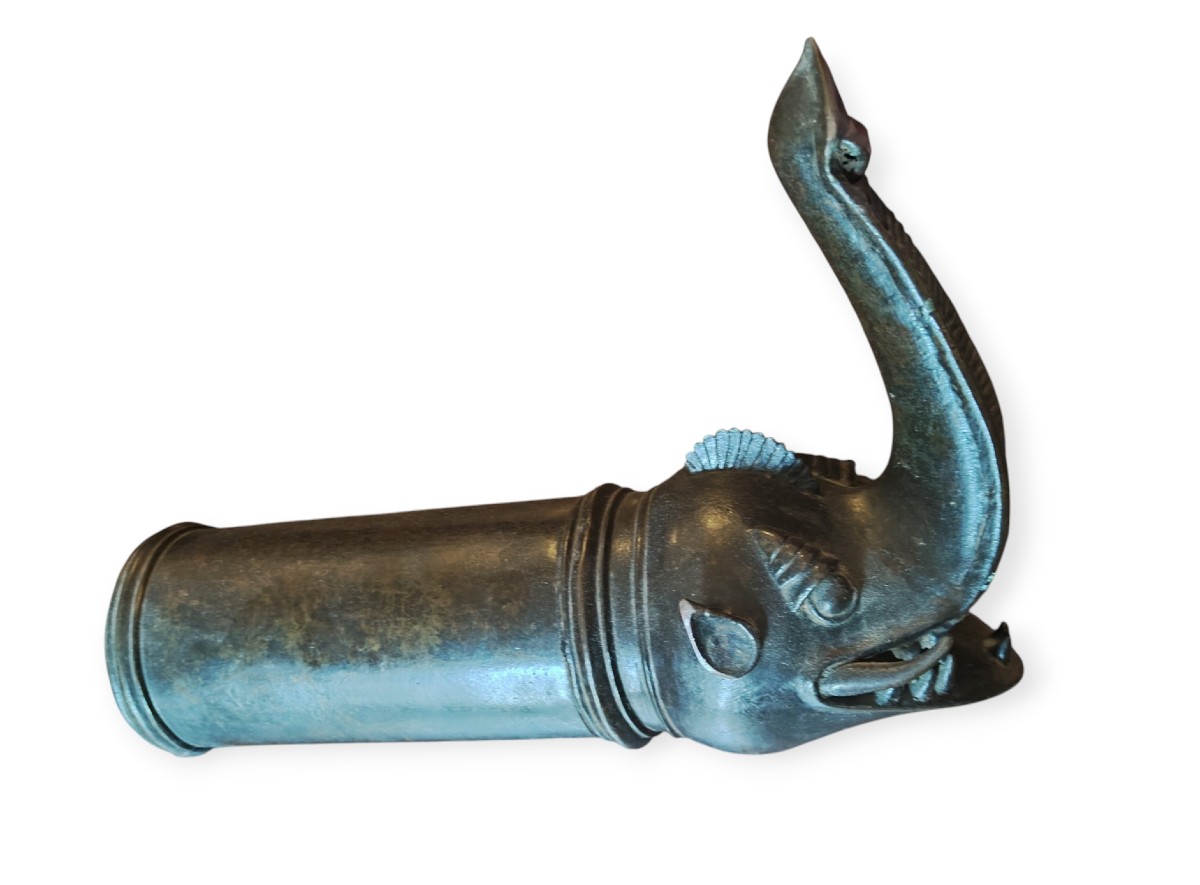 Estremità zoomorfa di una palanchina zoomofra in bronzo India XVIII secolo-photo-2