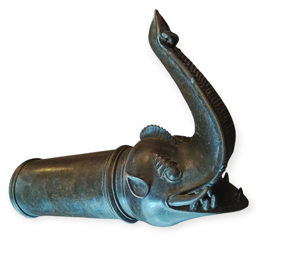 Estremità zoomorfa di una palanchina zoomofra in bronzo India XVIII secolo-photo-3