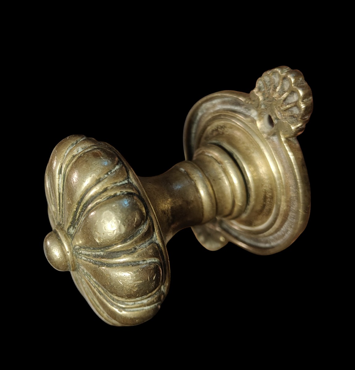 Bel pomolo in bronzo dorato con  placca di fissaggio epoca stile Luigi XVI-photo-3