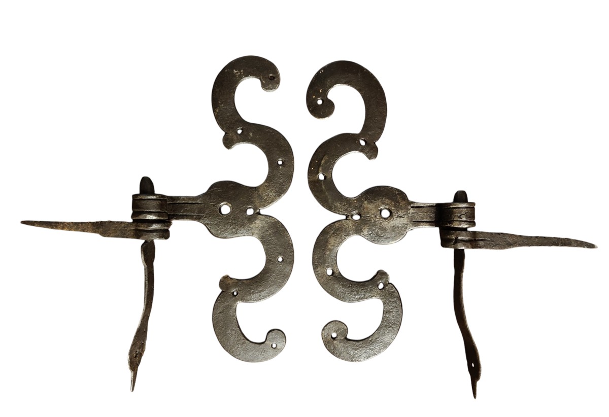 Grandi cerniere in ferro forgiato complete fine XVII inizio XVIII secolo -photo-4