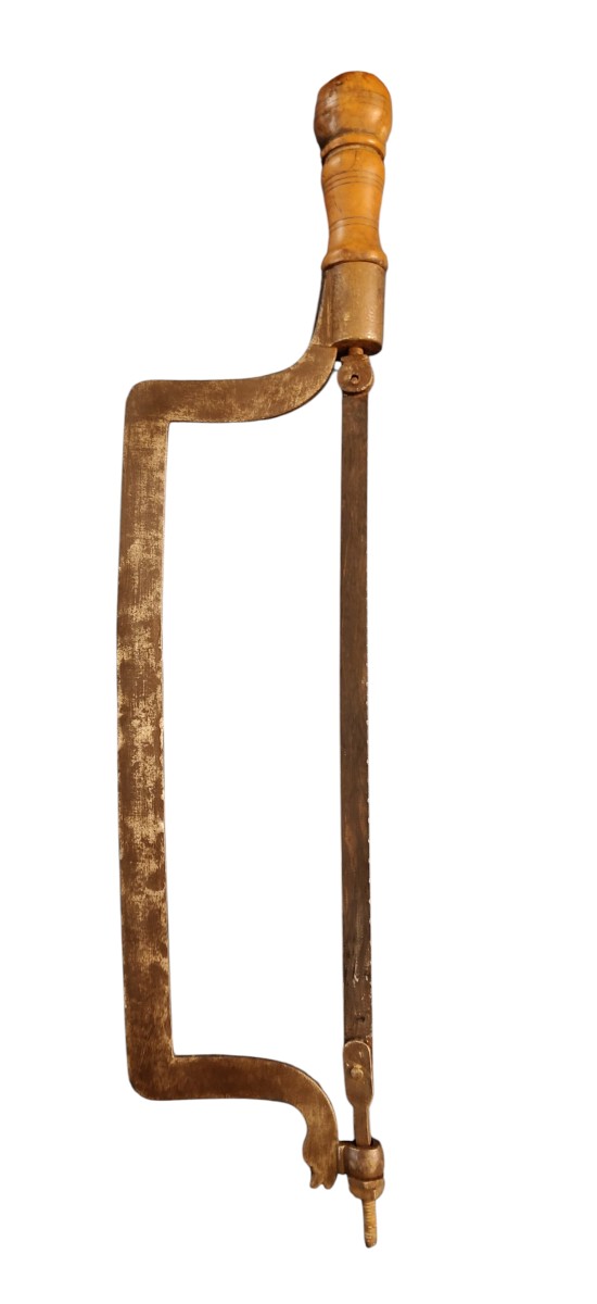 Bella sega in ferro forgiato terminale zoomorfo con manico in bosso  XVIII secolo