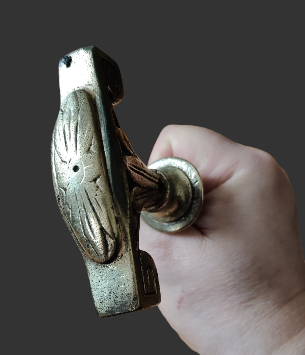 Maniglia di porta in ferro forgiato e dorato in stile Luigi XVI-photo-2