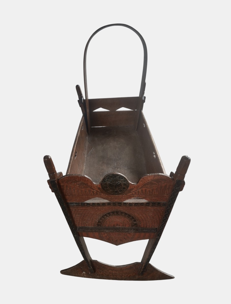 Splendida culla valessiana in legno dipinto prima metà XIX secolo-photo-2