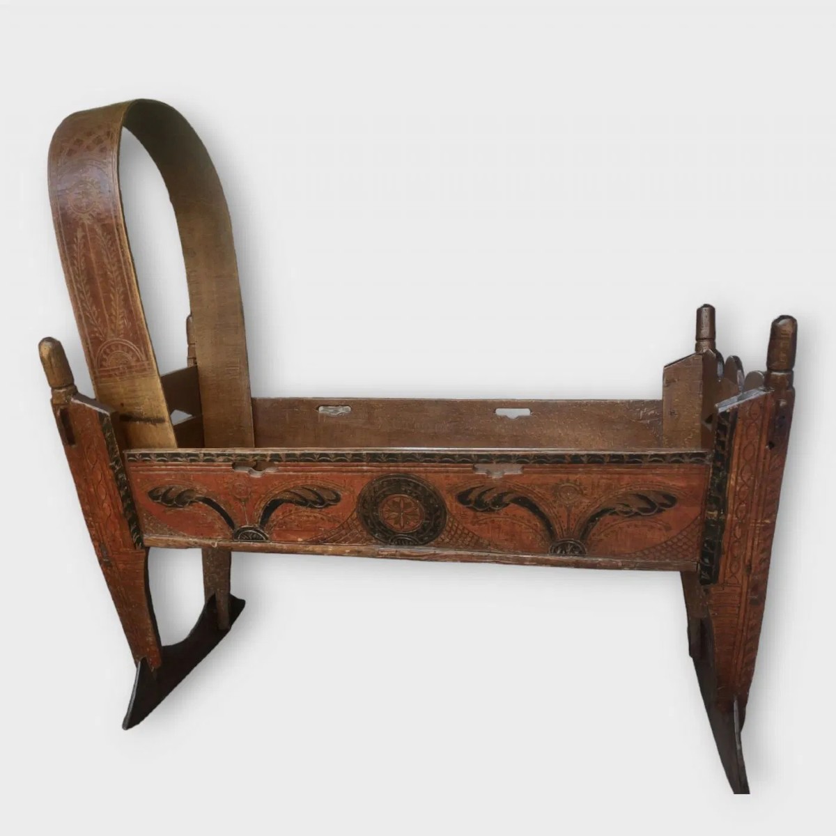 Splendida culla valessiana in legno dipinto prima metà XIX secolo-photo-4