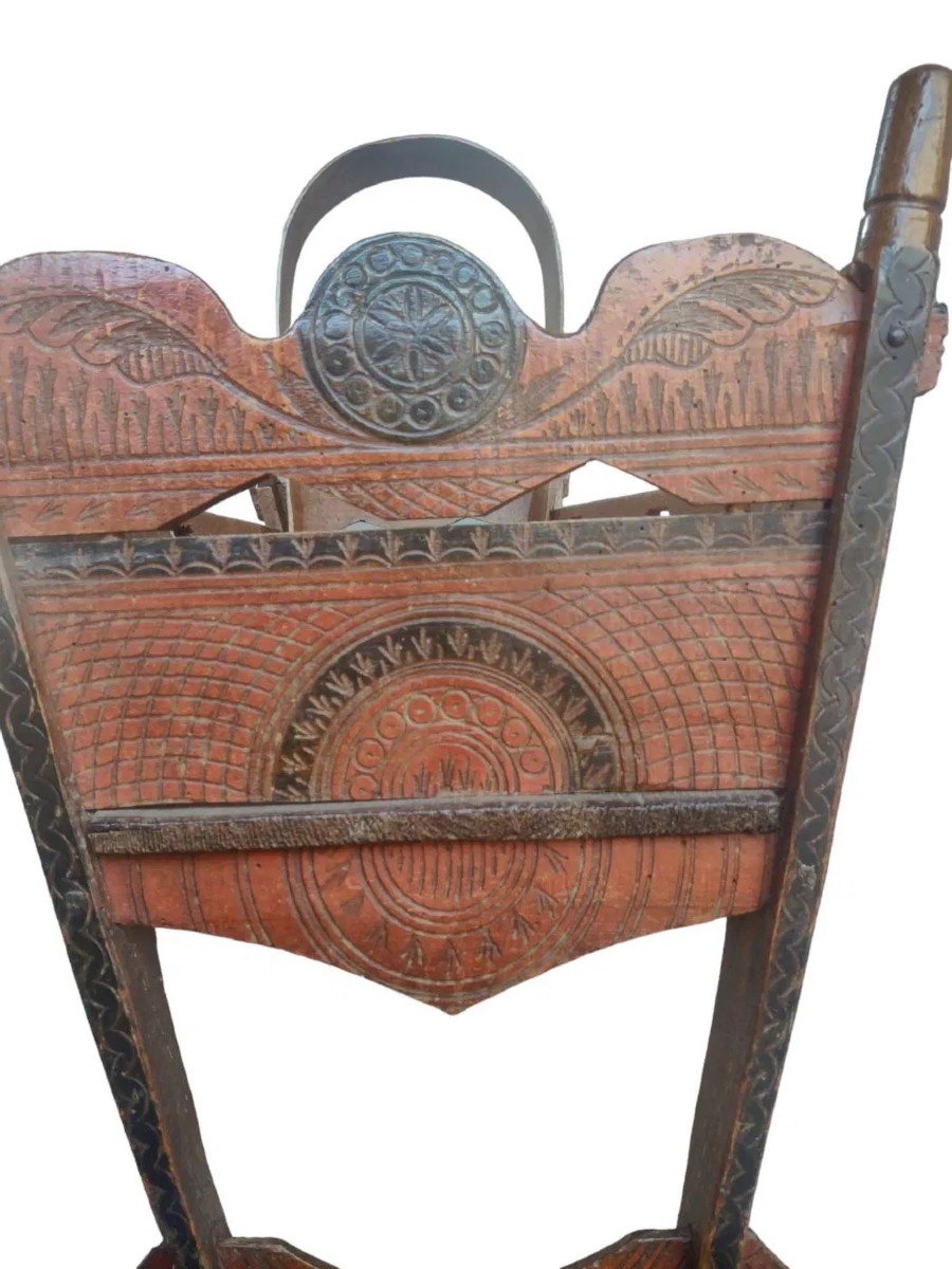 Splendida culla valessiana in legno dipinto prima metà XIX secolo-photo-1