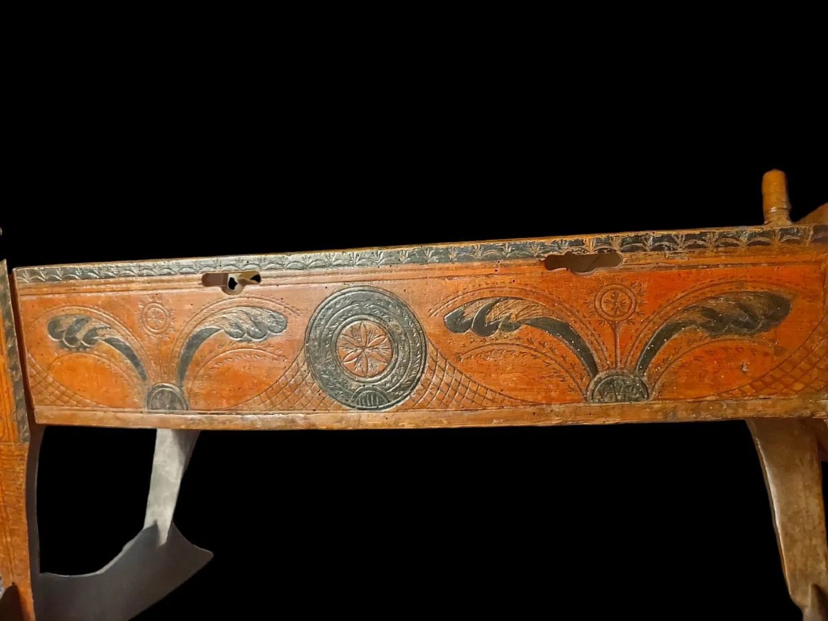 Splendida culla valessiana in legno dipinto prima metà XIX secolo-photo-2