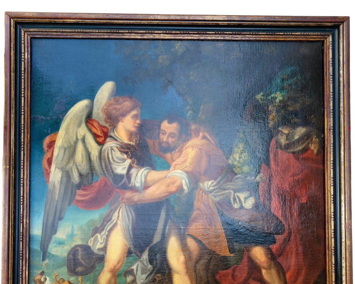 Lotta di Giacobbe con l'Angelo Scuola Emiliana XVII secolo-photo-3