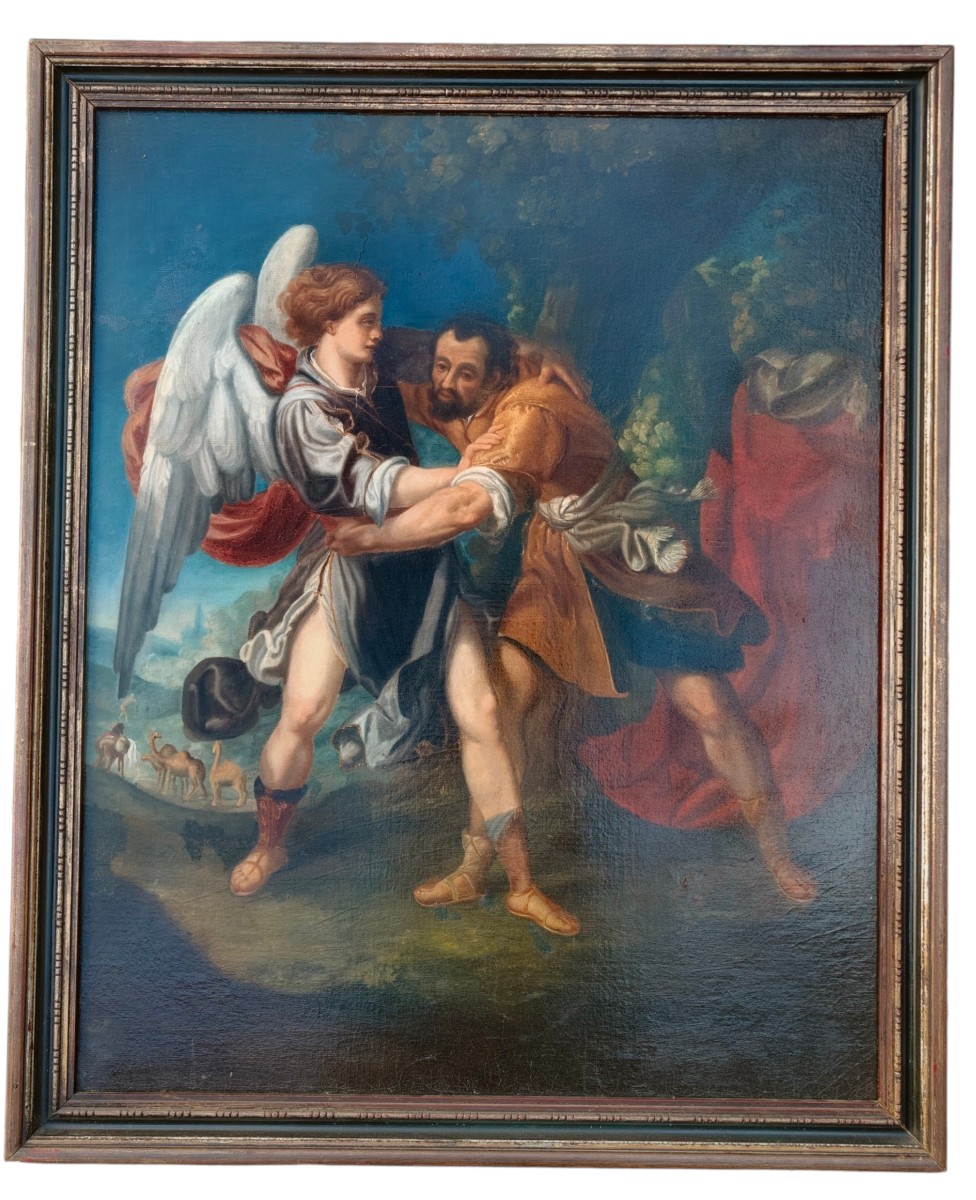Lotta di Giacobbe con l'Angelo Scuola Emiliana XVII secolo