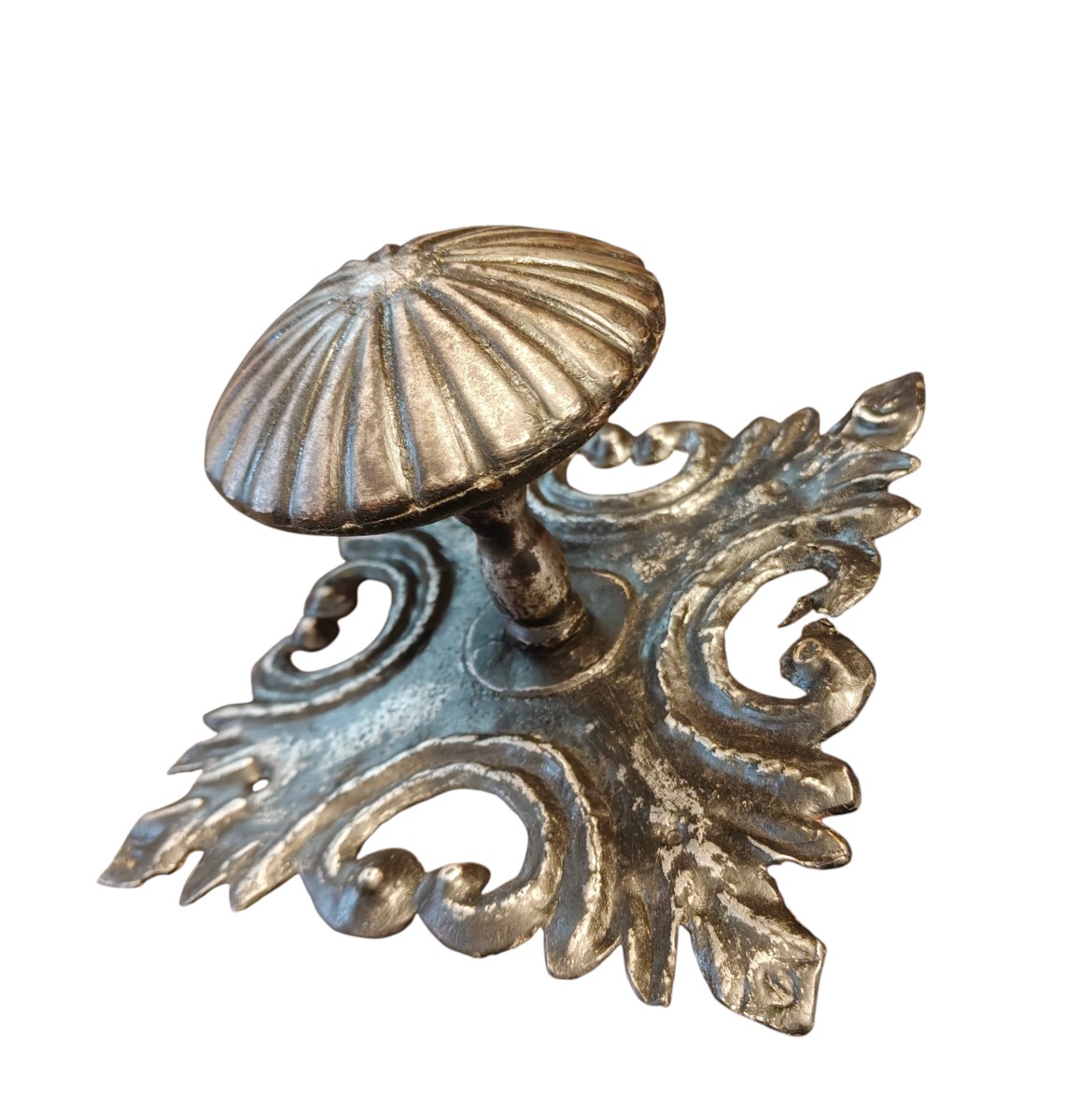 Grande pomolo in ferro forgiato con bella piastra in lamiera originale-photo-2