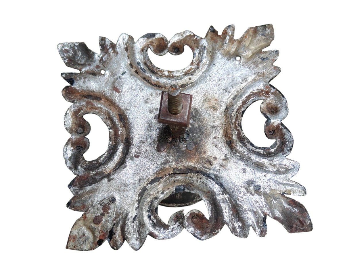 Grande pomolo in ferro forgiato con bella piastra in lamiera originale-photo-4