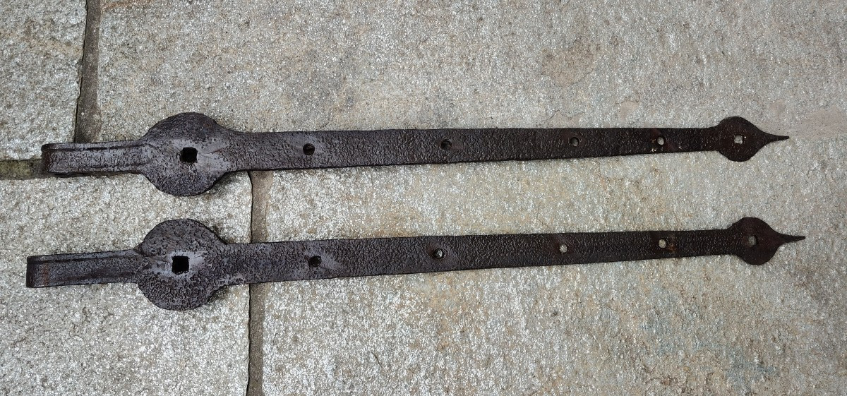 Coppia di cerniere di porta XVII secolo lunghezza 70 cm-photo-1