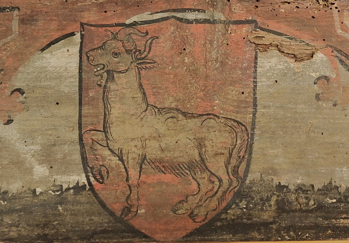 Coppia di tavolette lombarde rinascimentali provenienti da un soffitto di un casa nobiliare