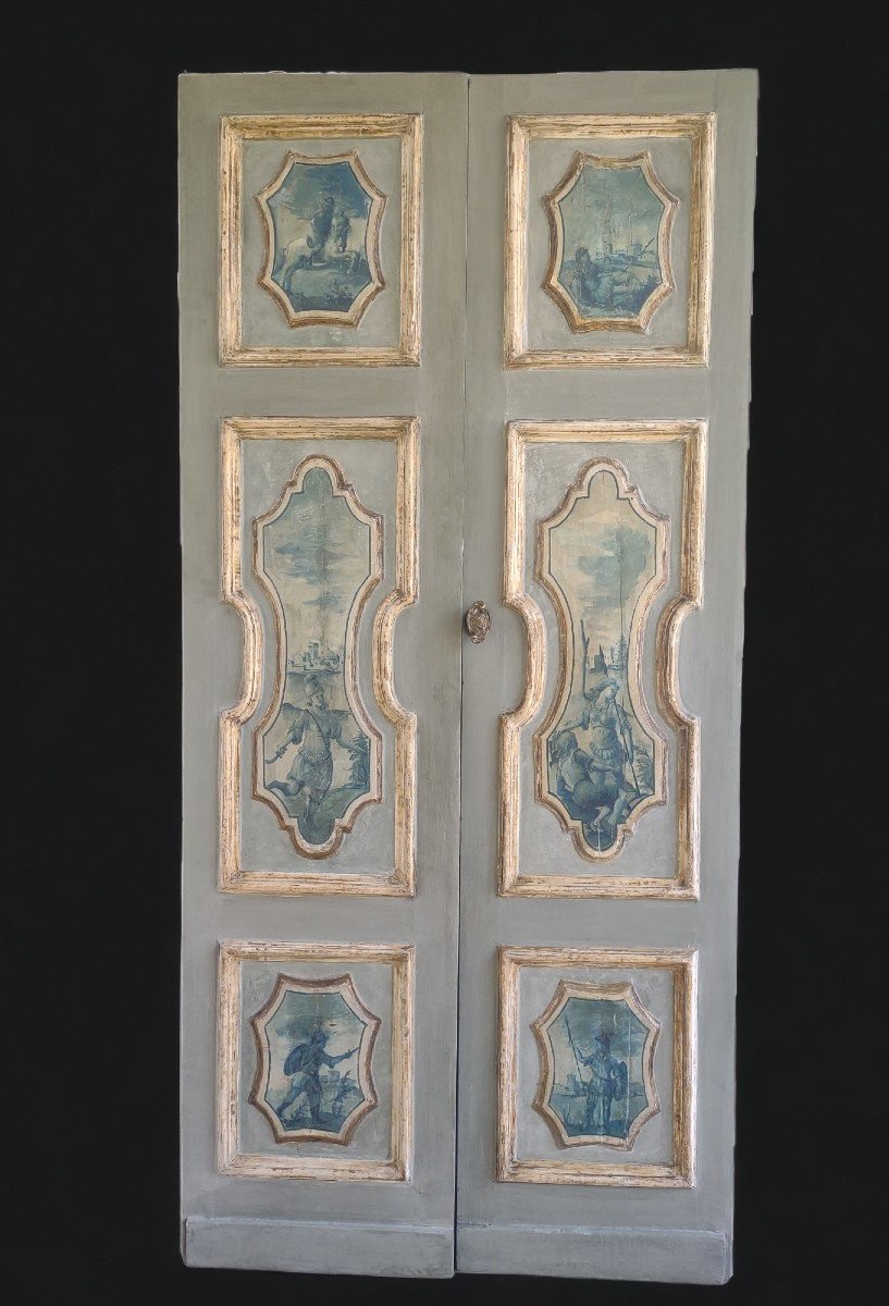 Bella porta veneziana dipinta su entrambi i lati inizio XVIII secolo-photo-2