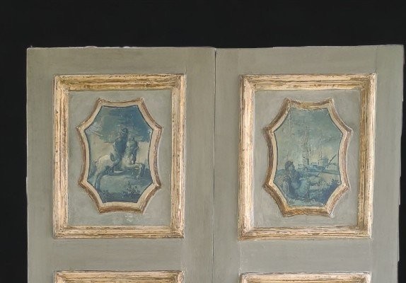 Bella porta veneziana dipinta su entrambi i lati inizio XVIII secolo-photo-4