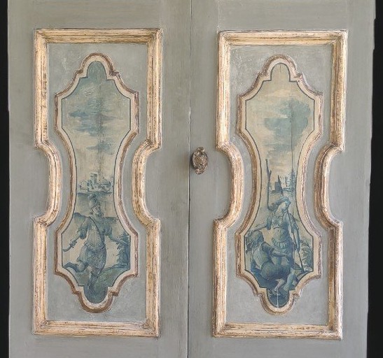 Bella porta veneziana dipinta su entrambi i lati inizio XVIII secolo-photo-1