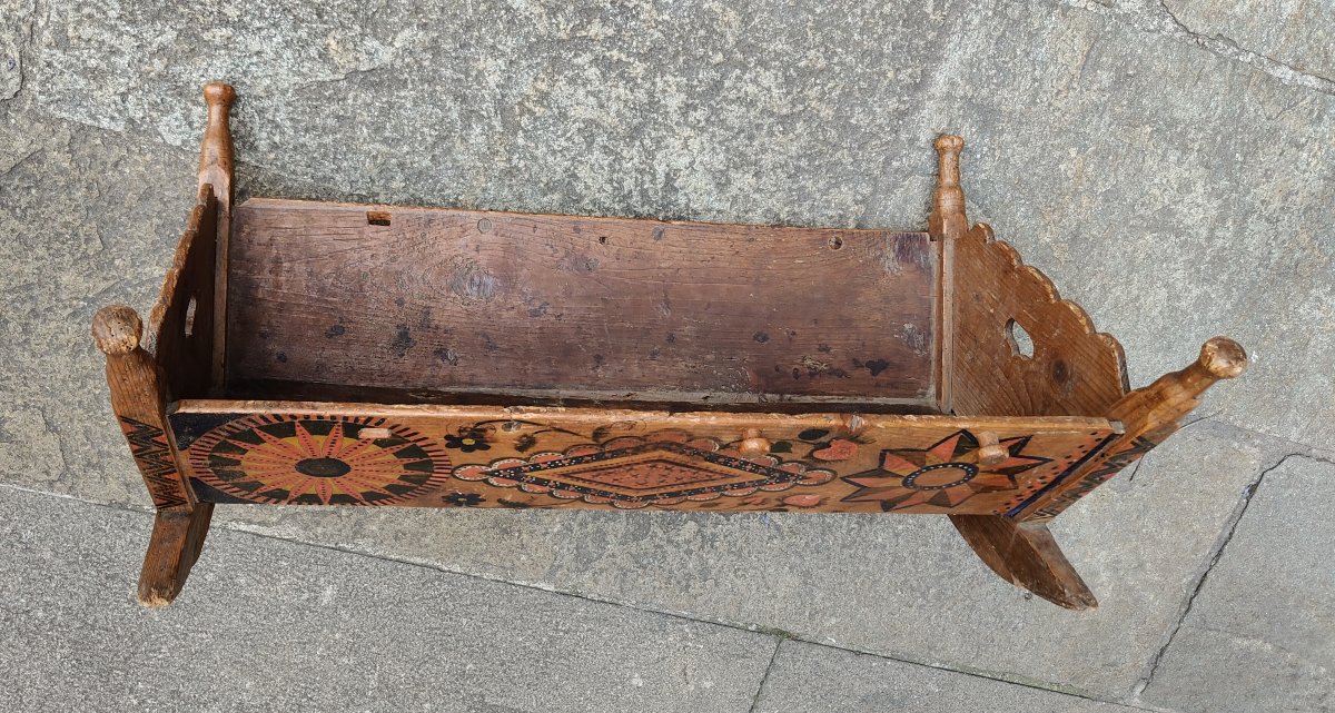 Culla in legno dipinto Alto Adige fine XIX secolo-photo-3