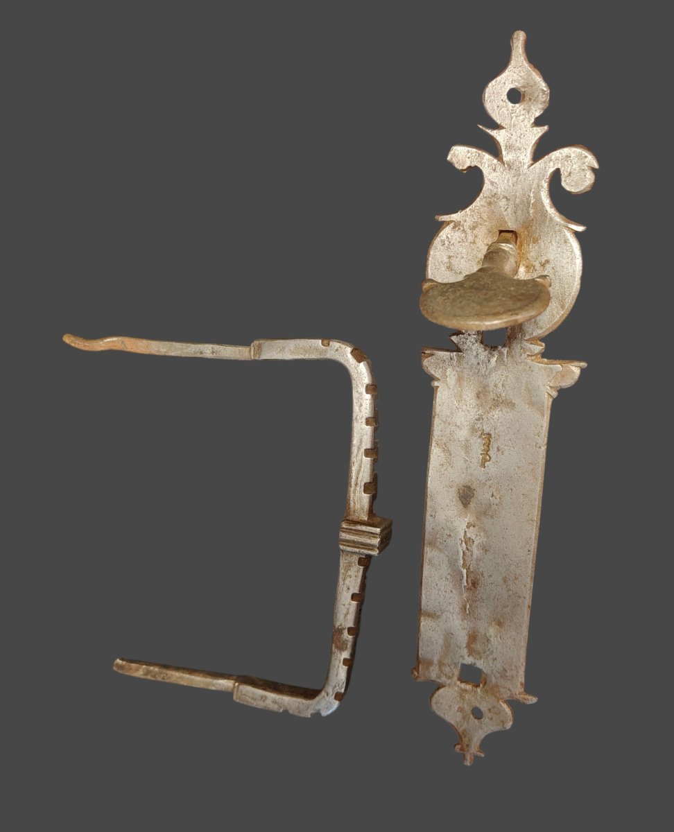 Maniglia con predisposizione per chiavistello in ferro forgiato XVII-XVIII secolo-photo-4